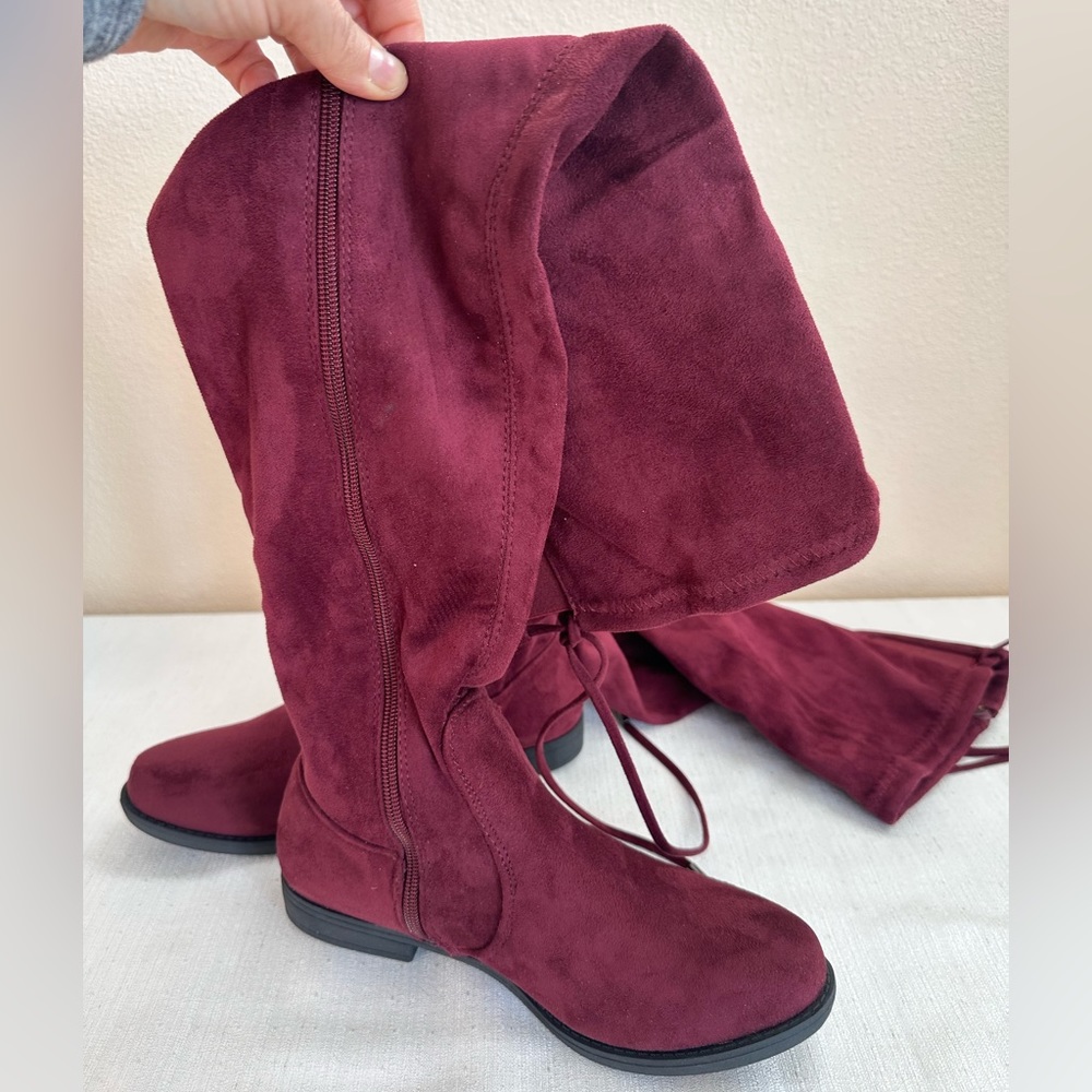 New TOP Moda Wine Microsuede Over The Knee Flat Boots Women’s 6.5 - Picture 1 of 14